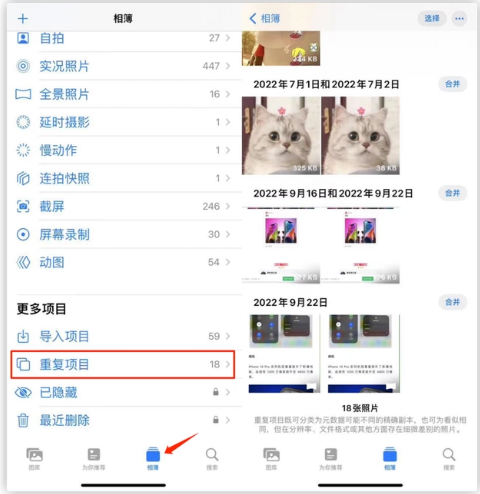 长汀苹果手机维修分享iOS 16 中相册重复项目功能使用方法 